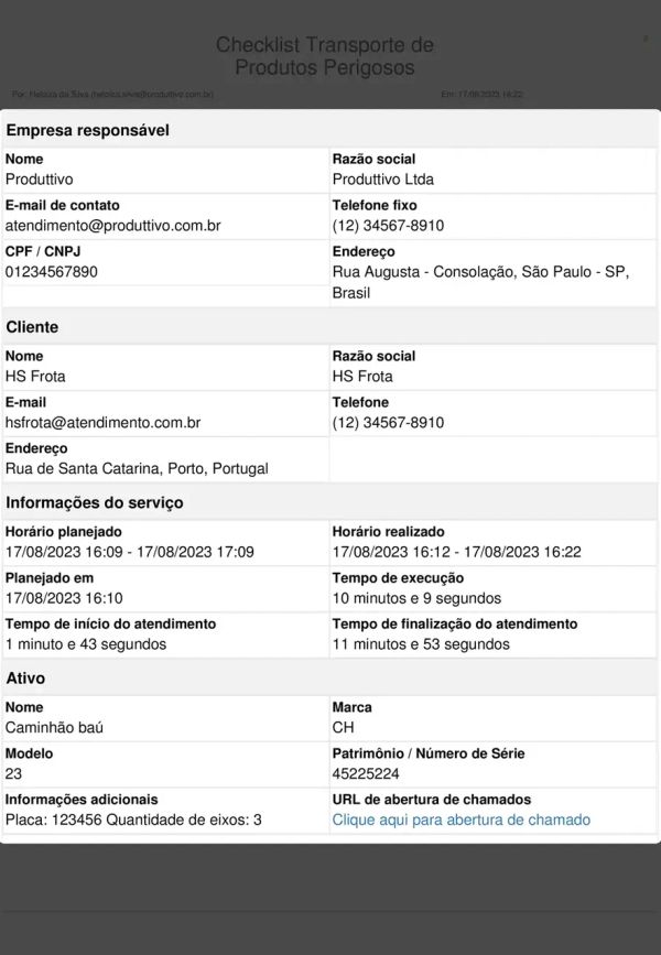 Checklist Transporte de Produtos Perigosos Cabeçalho