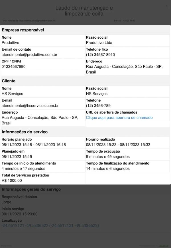 Laudo de manutenção e limpeza de coifa Cabeçalho