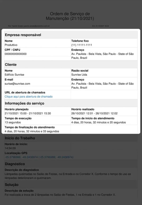 Ordem de Serviço Cabeçalho inteligente
