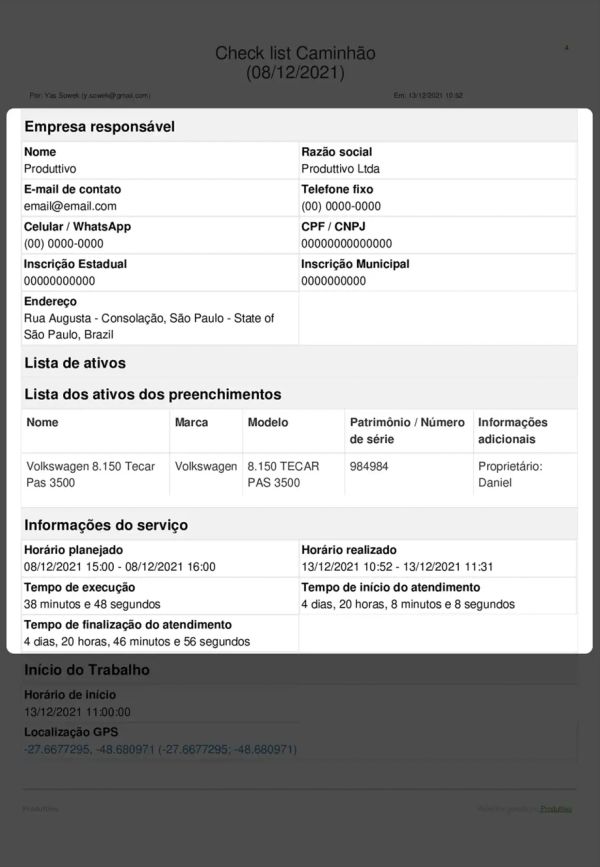 Checklist Caminhão Cabeçalho