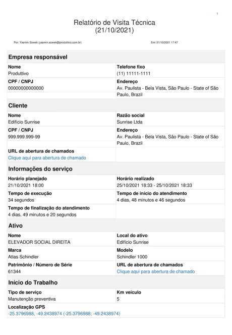 Modelo de Visita técnica gerado no Produttivo