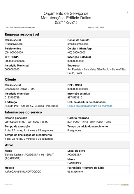 Modelo de Orçamentos gerado no Produttivo