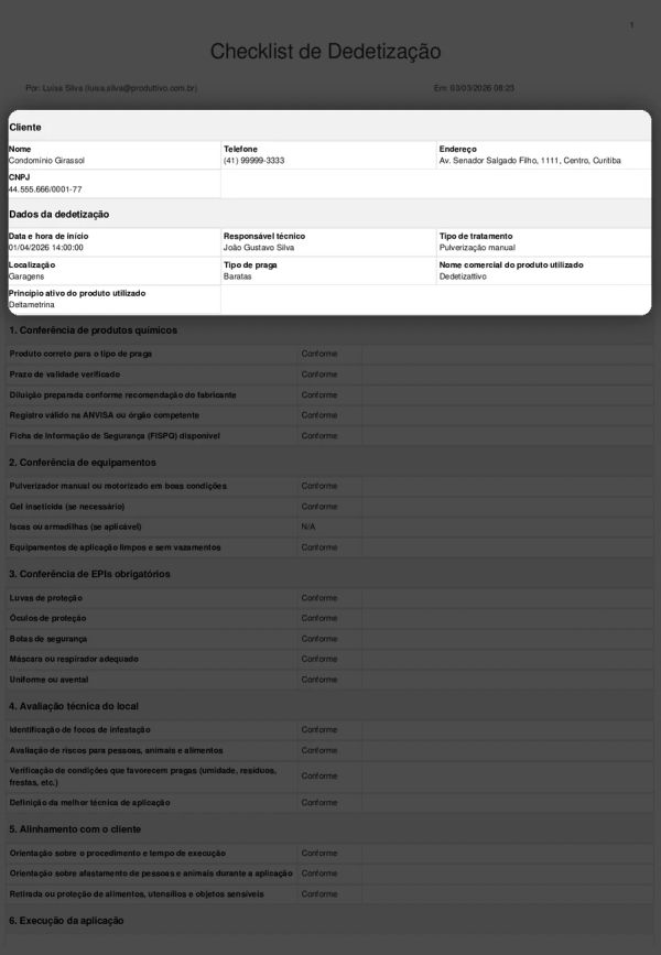 Checklist de Dedetização Cabeçalho