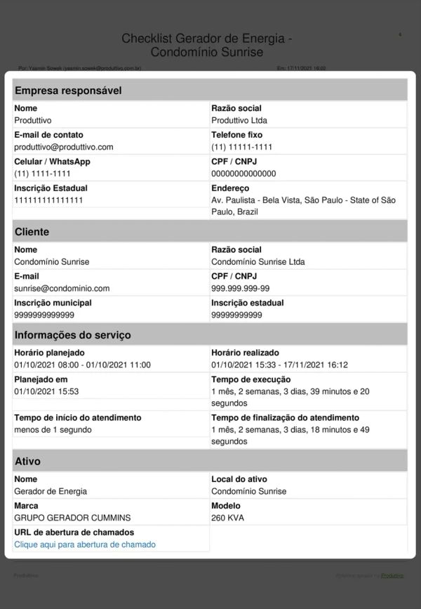 Checklist Gerador de Energia Cabeçalho
